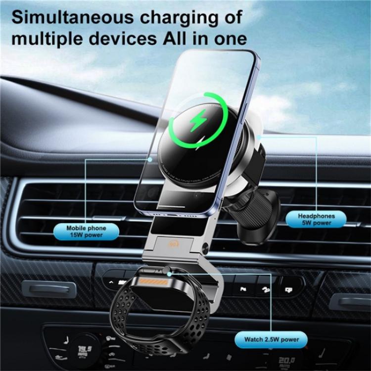 SD16 For Phone Watch Earphone Car Air Vent Phone Holder Magnetic 3 in 1 Wireless Charger(Black) - Car Charger by PMC TechLife | Online Shopping South Africa | PMC TechLife | Buy Now Pay Later Mobicred
