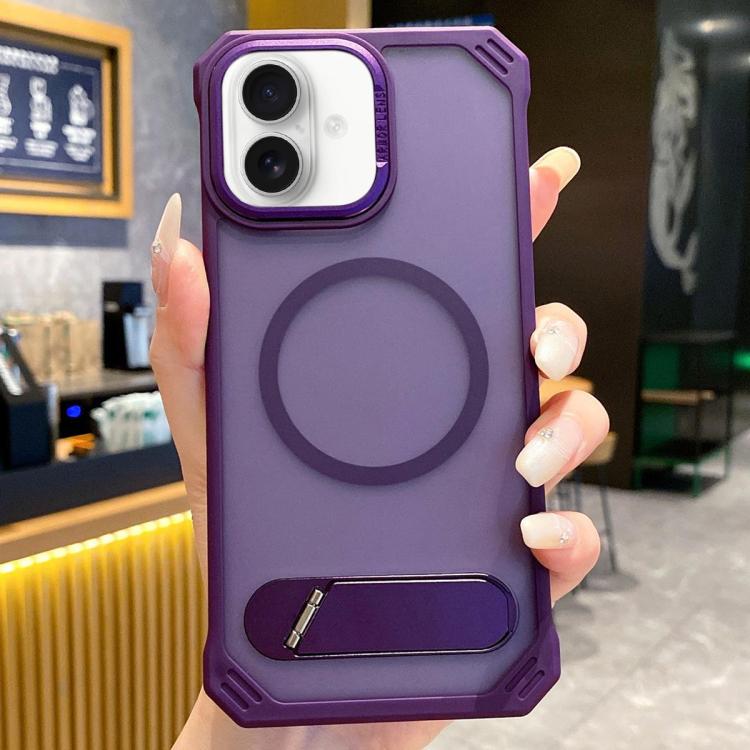 For iPhone 16 Plus Skin Feel Frameless MagSafe PC Phone Case with Fold Holder(Purple) - iPhone 16 Plus Cases by PMc TechLife | Online Shopping South Africa | PMc TechLife | Buy Now Pay Later Mobicred