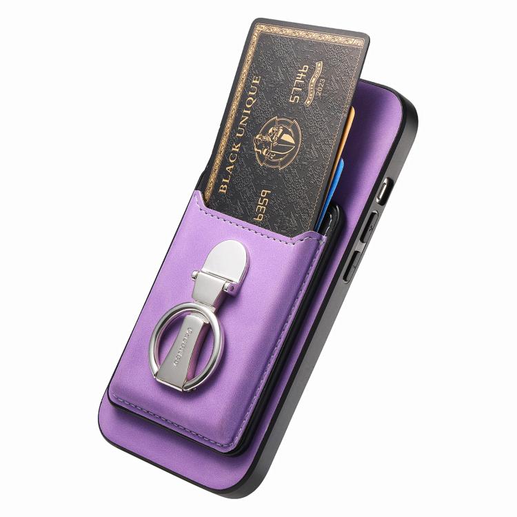 For Huawei Mate 70 Retro Folding Ring Holder Card Bag MagSafe Phone Case(Purple) - Huawei Cases by PMC TechLife | Online Shopping South Africa | PMC TechLife | Buy Now Pay Later Mobicred