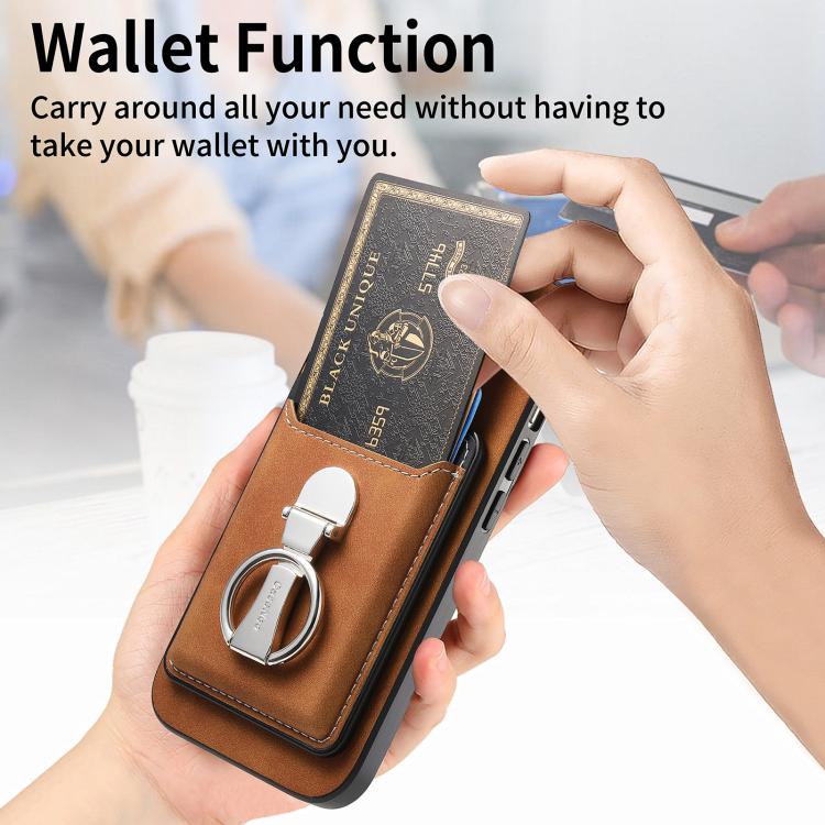 For Huawei Mate 70 Retro Folding Ring Holder Card Bag MagSafe Phone Case(Brown) - Huawei Cases by PMC TechLife | Online Shopping South Africa | PMC TechLife | Buy Now Pay Later Mobicred