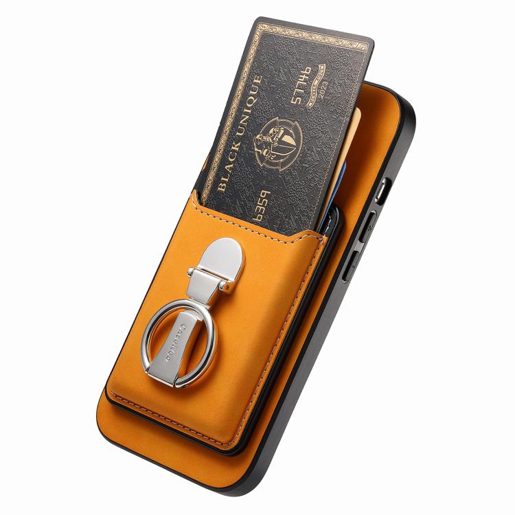 For Huawei Mate 70 Retro Folding Ring Holder Card Bag MagSafe Phone Case(Yellow) - Huawei Cases by PMC TechLife | Online Shopping South Africa | PMC TechLife | Buy Now Pay Later Mobicred