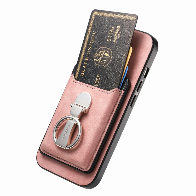 For Huawei Mate 70 Retro Folding Ring Holder Card Bag MagSafe Phone Case(Pink) - Huawei Cases by PMC TechLife | Online Shopping South Africa | PMC TechLife | Buy Now Pay Later Mobicred