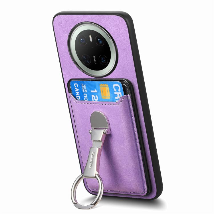 For Huawei Mate 70 Pro Retro Folding Ring Holder Card Bag MagSafe Phone Case(Purple) - Huawei Cases by PMC TechLife | Online Shopping South Africa | PMC TechLife | Buy Now Pay Later Mobicred
