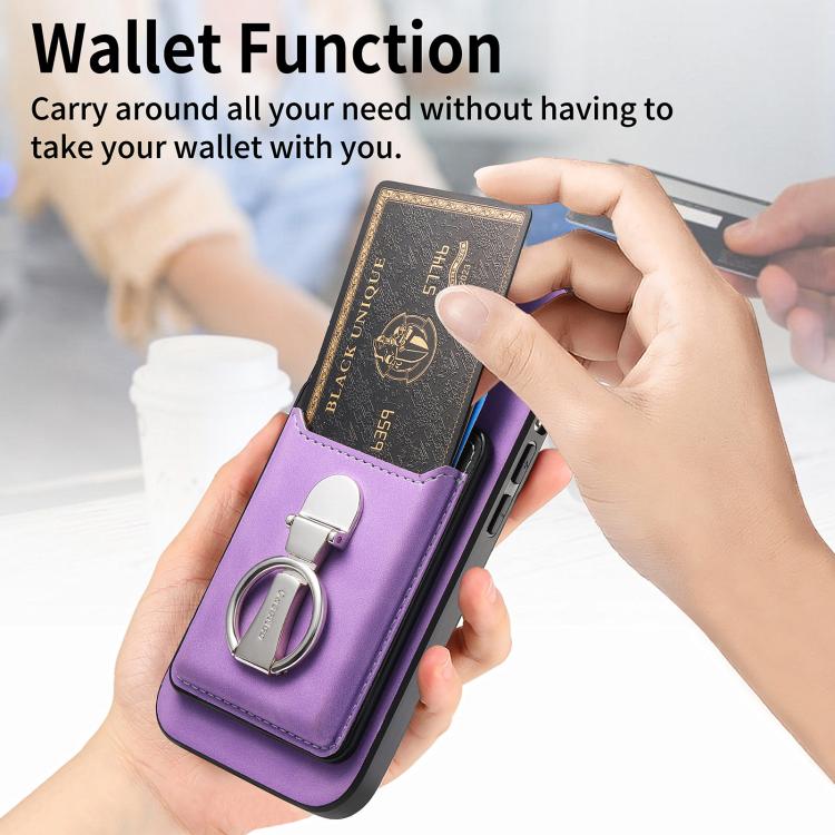 For Huawei Mate 70 Pro Retro Folding Ring Holder Card Bag MagSafe Phone Case(Purple) - Huawei Cases by PMC TechLife | Online Shopping South Africa | PMC TechLife | Buy Now Pay Later Mobicred