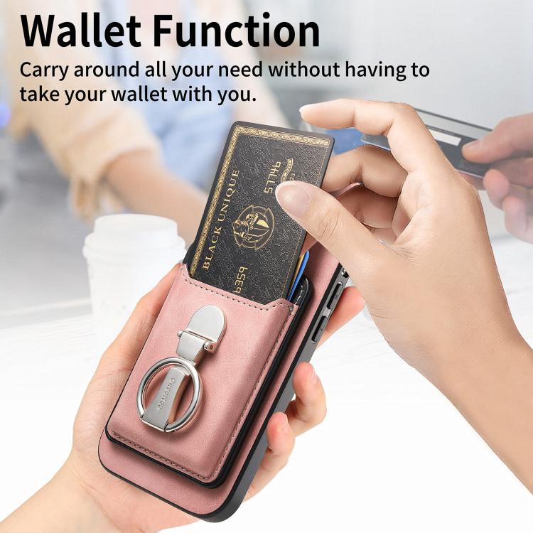 For Huawei Mate 70 Pro Retro Folding Ring Holder Card Bag MagSafe Phone Case(Pink) - Huawei Cases by PMC TechLife | Online Shopping South Africa | PMC TechLife | Buy Now Pay Later Mobicred