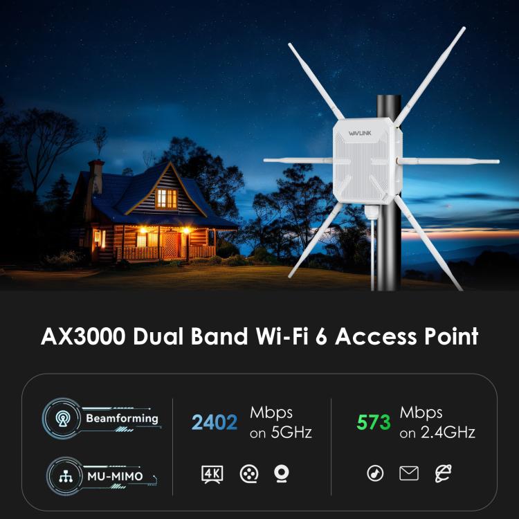WAVLINK WN588HX3 AX3000 Outdoor WiFi Extender with 6 Antennas Dual Band WiFi Repeater, Plug:UK Plug - free shipping - PMC TechLife - Order now!