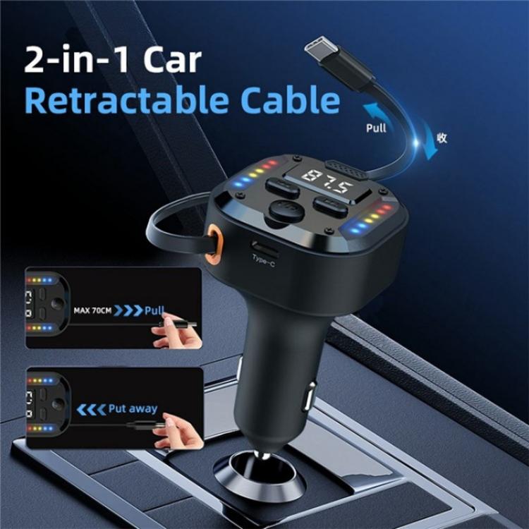 C69 PD 30W Fast Charger FM Transmitter Bluetooth Car Charger with Type-C Extendable Cable - Bluetooth Car Kits by PMc TechLife | Online Shopping South Africa | PMc TechLife | Buy Now Pay Later Mobicred