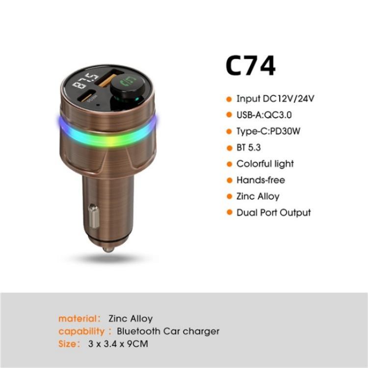C74 Bluetooth 5.3 Car Charger PD 30W Fast Charging  with Digital Display - Car Charger by PMc TechLife | Online Shopping South Africa | PMc TechLife | Buy Now Pay Later Mobicred
