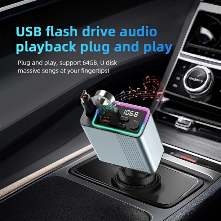 C77 Car Charger FM Transmitter Fast Charging Adapter with PD 30W Extendable Type-C Cable - Car Charger by PMc TechLife | Online Shopping South Africa | PMc TechLife | Buy Now Pay Later Mobicred