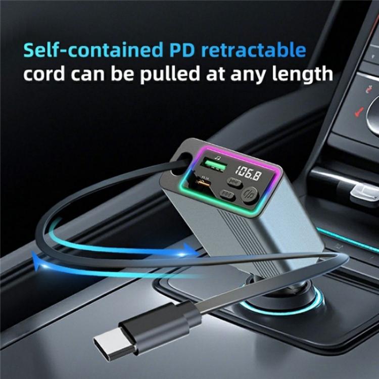 C77 Car Charger FM Transmitter Fast Charging Adapter with PD 30W Extendable Type-C Cable - Car Charger by PMc TechLife | Online Shopping South Africa | PMc TechLife | Buy Now Pay Later Mobicred