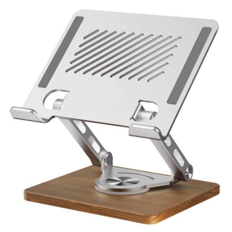 J27 Desktop Foldable Rotating Wooden Base Tablets Laptops Metal Cooling Holder(Silver) - Laptop Stand by PMC TechLife | Online Shopping South Africa | PMC TechLife | Buy Now Pay Later Mobicred