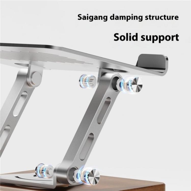 J27 Desktop Foldable Rotating Wooden Base Tablets Laptops Metal Cooling Holder(Grey) - Laptop Stand by PMC TechLife | Online Shopping South Africa | PMC TechLife | Buy Now Pay Later Mobicred