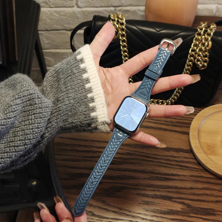 For Apple Watch 46mm / 49mm / 45mm / 44mm Heart-Shaped Embossed Leather Watch Band(Chrysanthemum Blue) - Watch Bands by PMC TechLife | Online Shopping South Africa | PMC TechLife | Buy Now Pay Later Mobicred