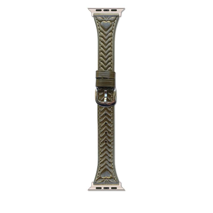 For Apple Watch 42mm / 41mm / 40mm / 38mm Heart-Shaped Embossed Leather Watch Band(Vintage Green) - Watch Bands by PMC TechLife | Online Shopping South Africa | PMC TechLife | Buy Now Pay Later Mobicred