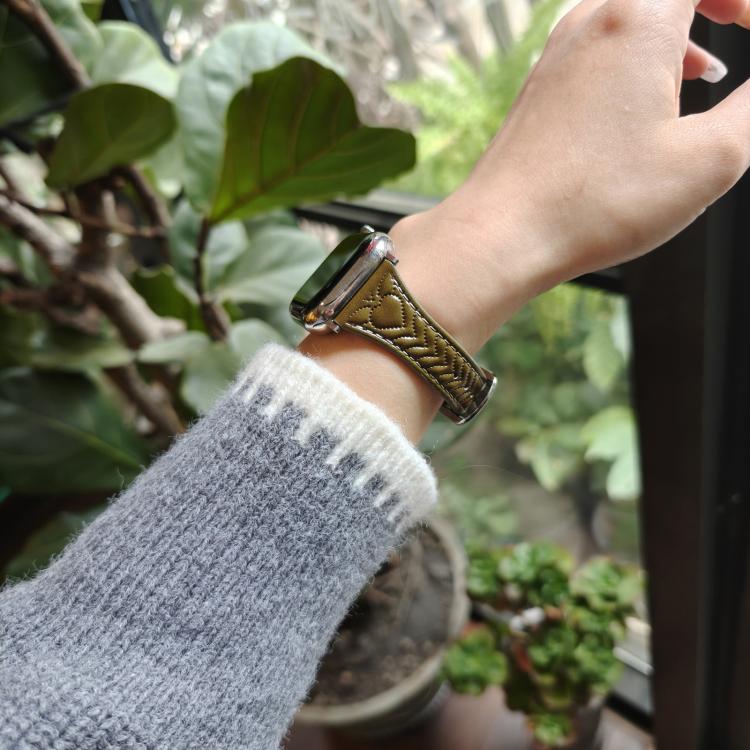 For Apple Watch 42mm / 41mm / 40mm / 38mm Heart-Shaped Embossed Leather Watch Band(Vintage Green) - Watch Bands by PMC TechLife | Online Shopping South Africa | PMC TechLife | Buy Now Pay Later Mobicred