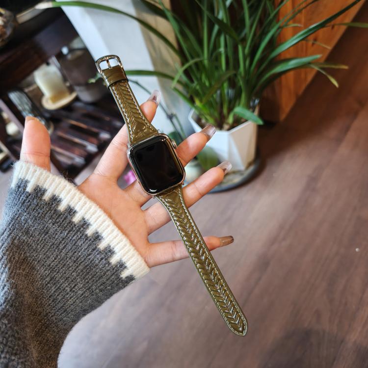 For Apple Watch 42mm / 41mm / 40mm / 38mm Heart-Shaped Embossed Leather Watch Band(Vintage Green) - Watch Bands by PMC TechLife | Online Shopping South Africa | PMC TechLife | Buy Now Pay Later Mobicred