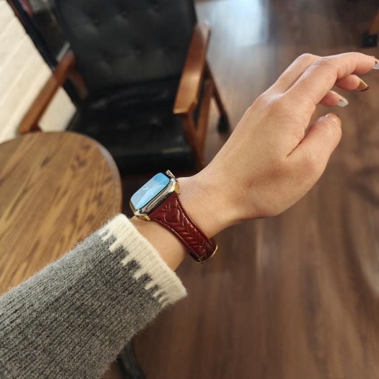 For Apple Watch 42mm / 41mm / 40mm / 38mm Heart-Shaped Embossed Leather Watch Band(Wine Red) - Watch Bands by PMC TechLife | Online Shopping South Africa | PMC TechLife | Buy Now Pay Later Mobicred
