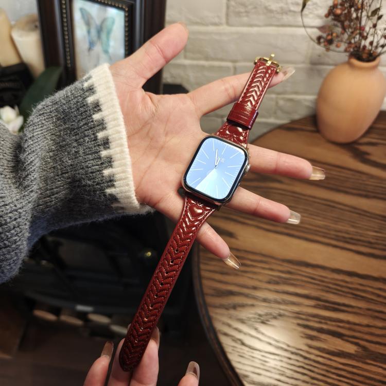 For Apple Watch 42mm / 41mm / 40mm / 38mm Heart-Shaped Embossed Leather Watch Band(Wine Red) - Watch Bands by PMC TechLife | Online Shopping South Africa | PMC TechLife | Buy Now Pay Later Mobicred