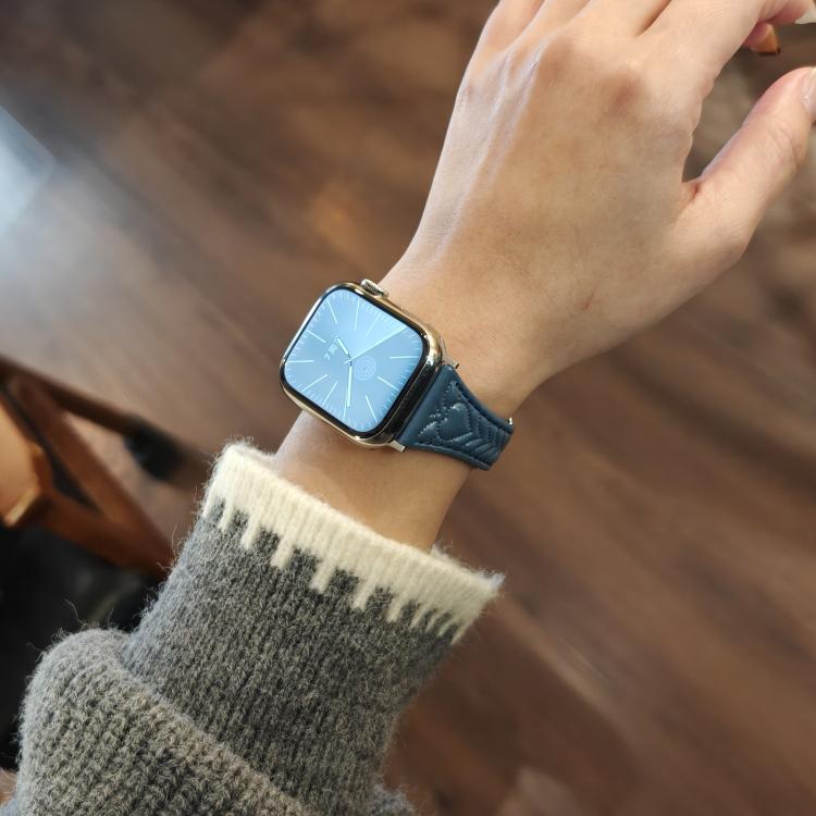 For Apple Watch 42mm / 41mm / 40mm / 38mm Heart-Shaped Embossed Leather Watch Band(Chrysanthemum Blue) - Watch Bands by PMC TechLife | Online Shopping South Africa | PMC TechLife | Buy Now Pay Later Mobicred
