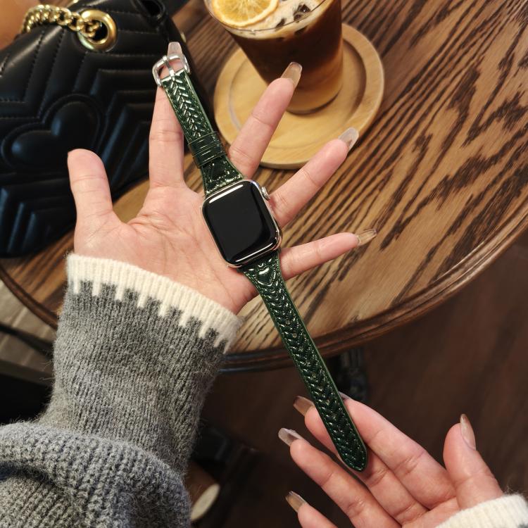For Apple Watch 42mm / 41mm / 40mm / 38mm Heart-Shaped Embossed Leather Watch Band(Forest Green) - Watch Bands by PMC TechLife | Online Shopping South Africa | PMC TechLife | Buy Now Pay Later Mobicred