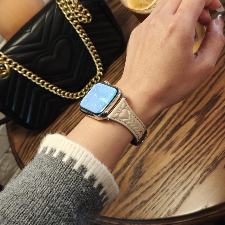 For Apple Watch 42mm / 41mm / 40mm / 38mm Heart-Shaped Embossed Leather Watch Band(Apricot) - Watch Bands by PMC TechLife | Online Shopping South Africa | PMC TechLife | Buy Now Pay Later Mobicred