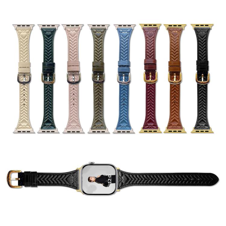For Apple Watch 42mm / 41mm / 40mm / 38mm Heart-Shaped Embossed Leather Watch Band(Apricot) - Watch Bands by PMC TechLife | Online Shopping South Africa | PMC TechLife | Buy Now Pay Later Mobicred