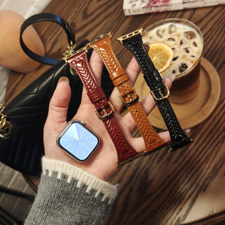 For Apple Watch 42mm / 41mm / 40mm / 38mm Heart-Shaped Embossed Leather Watch Band(Apricot) - Watch Bands by PMC TechLife | Online Shopping South Africa | PMC TechLife | Buy Now Pay Later Mobicred