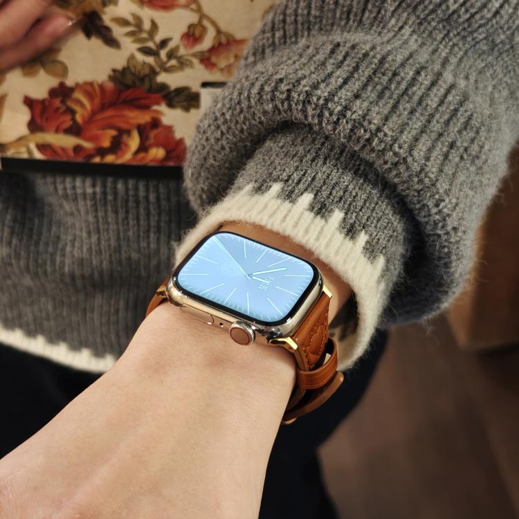 For Apple Watch 46mm / 49mm / 45mm / 44mm Heart-Shaped Embossed Leather Watch Band(Apricot) - Watch Bands by PMC TechLife | Online Shopping South Africa | PMC TechLife | Buy Now Pay Later Mobicred