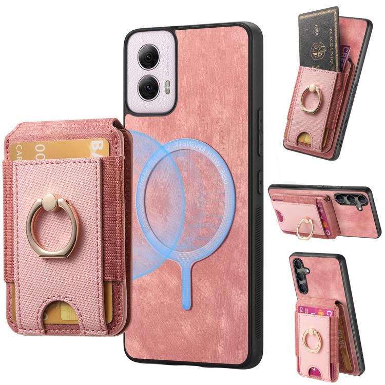 For Motorola Moto G Power 5G 2024 Retro Splitable Magnetic Stand Card Bag Leather Phone Case(Pink) - Motorola Cases by PMC TechLife | Online Shopping South Africa | PMC TechLife | Buy Now Pay Later Mobicred