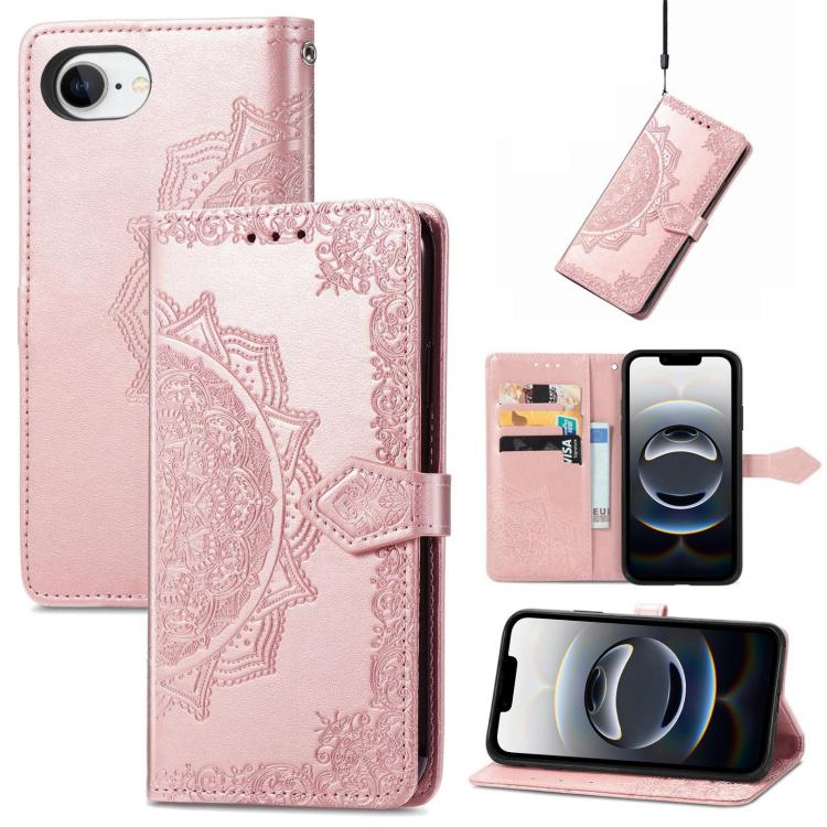 For iPhone 16e Mandala Flower Embossed Leather Phone Case(Rose Gold) - free shipping - PMC TechLife - Order now!