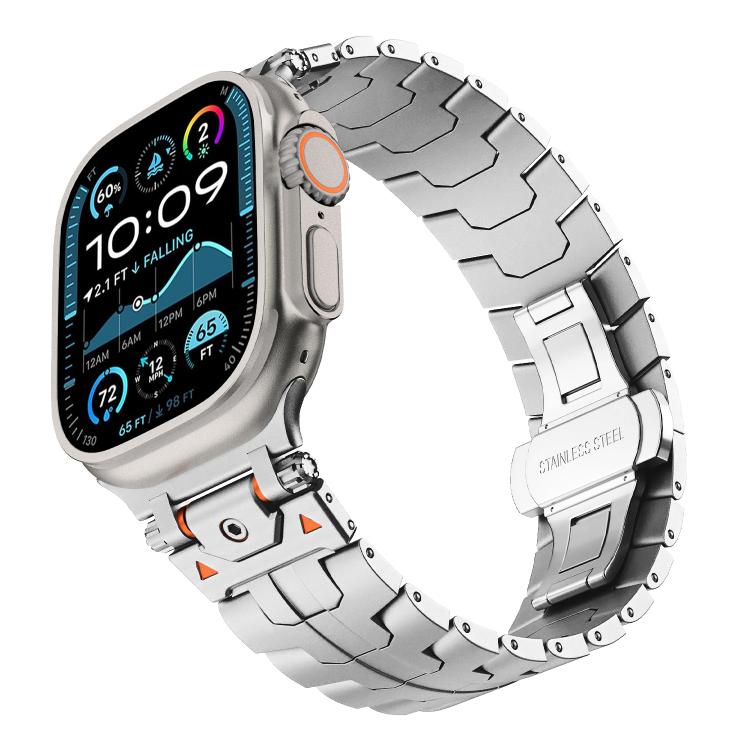 For Apple Watch 46mm / 49mm / 45mm / 44mm Stainless Steel Iron Man Butterfly Buckle Metal Watch Band(Silver) - free shipping - PMC TechLife - Order now!