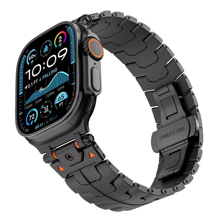 For Apple Watch 46mm / 49mm / 45mm / 44mm Stainless Steel Iron Man Butterfly Buckle Metal Watch Band(Black) - free shipping - PMC TechLife - Order now!