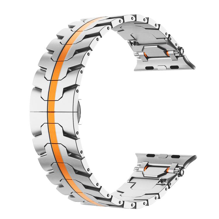 For Apple Watch 46mm / 49mm / 45mm / 44mm Stainless Steel Iron Man Butterfly Buckle Metal Watch Band(Silver Orange) - free shipping - PMC TechLife - Order now!