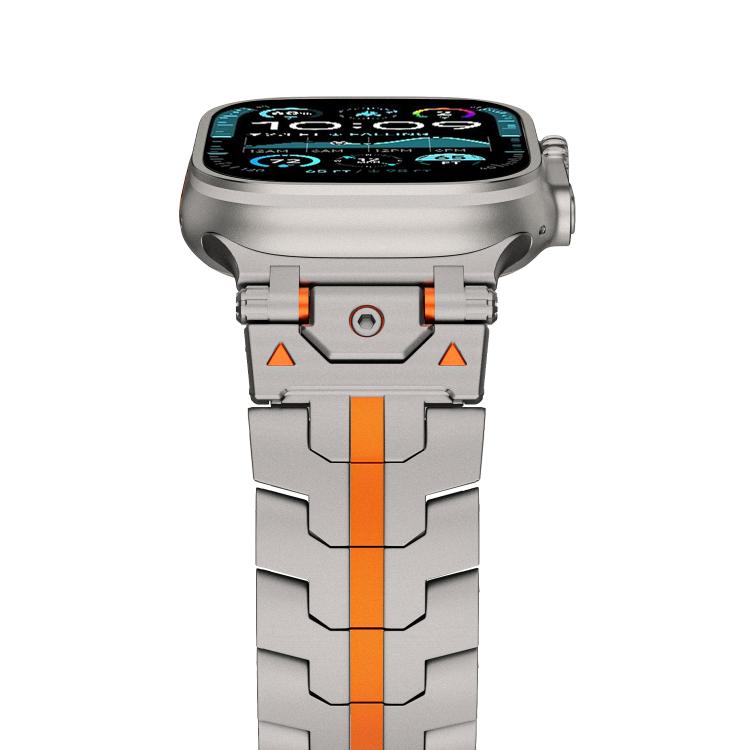 For Apple Watch 46mm / 49mm / 45mm / 44mm Stainless Steel Iron Man Butterfly Buckle Metal Watch Band(Titanium Color Orange) - free shipping - PMC TechLife - Order now!