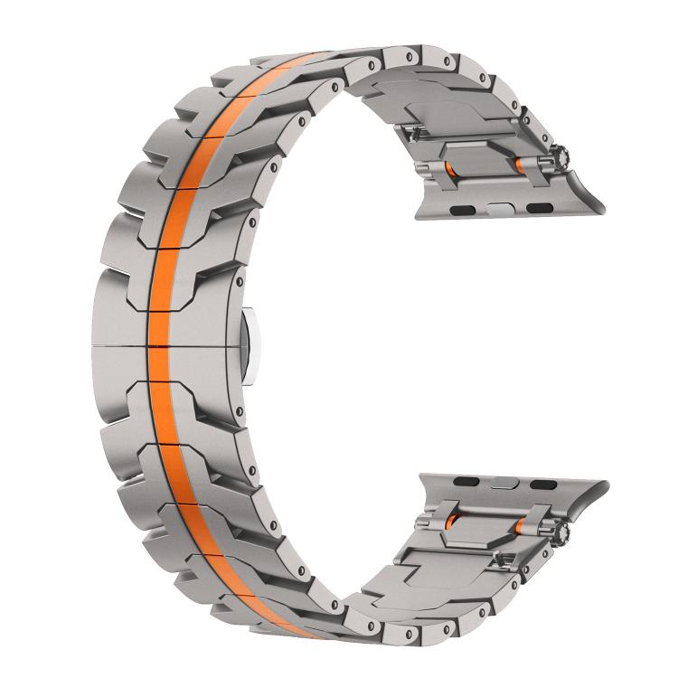 For Apple Watch 46mm / 49mm / 45mm / 44mm Stainless Steel Iron Man Butterfly Buckle Metal Watch Band(Titanium Color Orange) - free shipping - PMC TechLife - Order now!