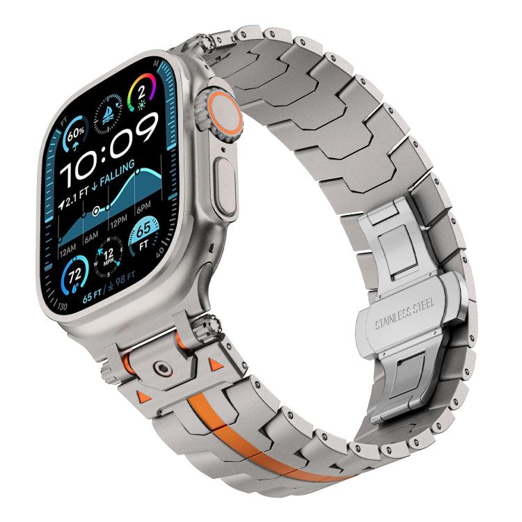 For Apple Watch 42mm / 41mm / 40mm / 38mm Stainless Steel Iron Man Butterfly Buckle Metal Watch Band(Titanium Color Orange) - free shipping - PMC TechLife - Order now!