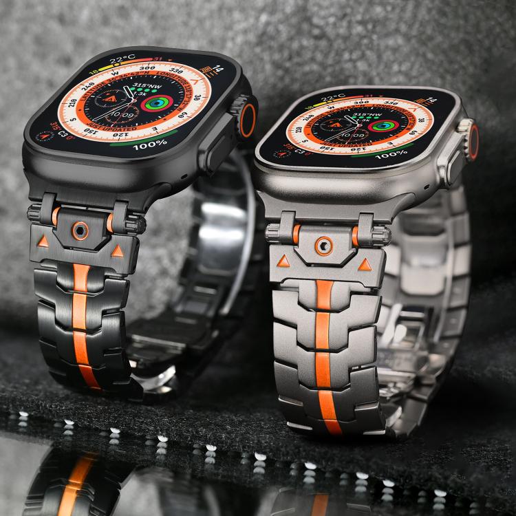 For Apple Watch 42mm / 41mm / 40mm / 38mm Stainless Steel Iron Man Butterfly Buckle Metal Watch Band(Black Orange) - free shipping - PMC TechLife - Order now!