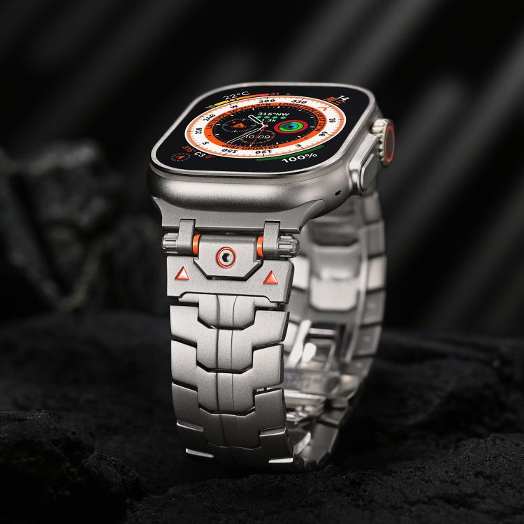 For Apple Watch 42mm / 41mm / 40mm / 38mm Stainless Steel Iron Man Butterfly Buckle Metal Watch Band(Titanium Color Orange) - free shipping - PMC TechLife - Order now!