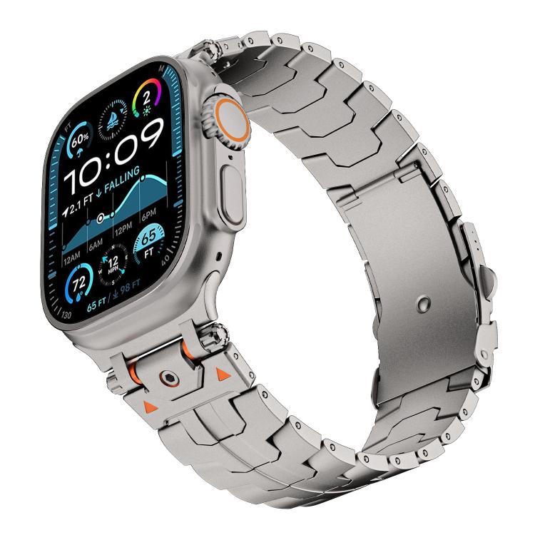 For Apple Watch 46mm / 49mm / 45mm / 44mm Stainless Steel Iron Man Safety Buckle Metal Watch Band(Titanium Color) - free shipping - PMC TechLife - Order now!