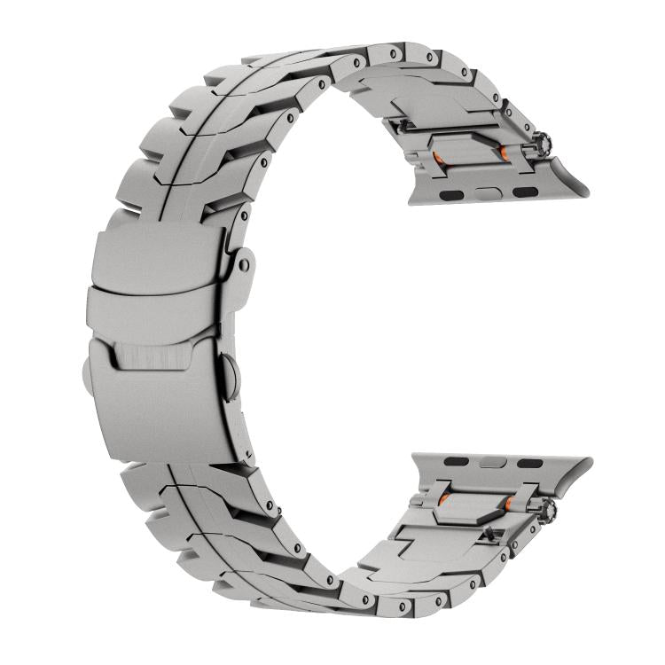 For Apple Watch 46mm / 49mm / 45mm / 44mm Stainless Steel Iron Man Safety Buckle Metal Watch Band(Titanium Color) - free shipping - PMC TechLife - Order now!