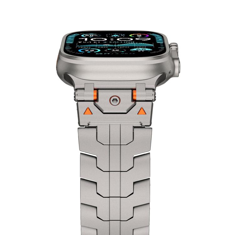 For Apple Watch 46mm / 49mm / 45mm / 44mm Stainless Steel Iron Man Safety Buckle Metal Watch Band(Titanium Color) - free shipping - PMC TechLife - Order now!
