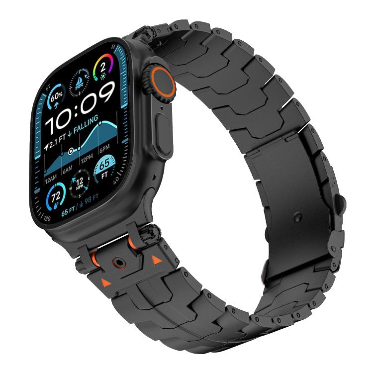 For Apple Watch 46mm / 49mm / 45mm / 44mm Stainless Steel Iron Man Safety Buckle Metal Watch Band(Black) - free shipping - PMC TechLife - Order now!