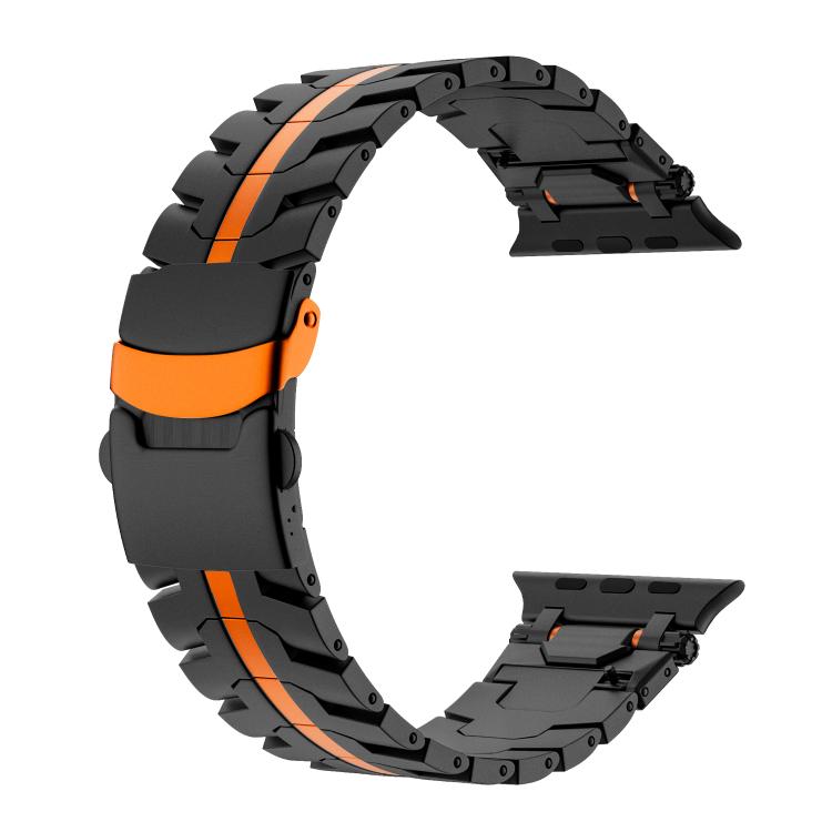 For Apple Watch 46mm / 49mm / 45mm / 44mm Stainless Steel Iron Man Safety Buckle Metal Watch Band(Black Orange) - free shipping - PMC TechLife - Order now!