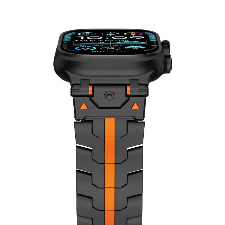 For Apple Watch 46mm / 49mm / 45mm / 44mm Stainless Steel Iron Man Safety Buckle Metal Watch Band(Black Orange) - free shipping - PMC TechLife - Order now!