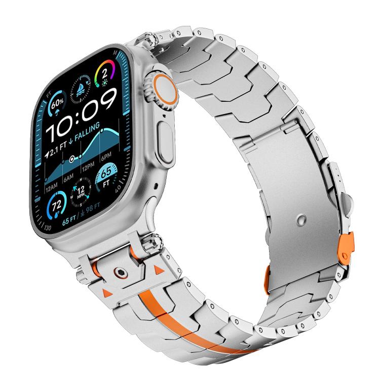 For Apple Watch 42mm / 41mm / 40mm / 38mm Stainless Steel Iron Man Safety Buckle Metal Watch Band(Silver Orange) - free shipping - PMC TechLife - Order now!