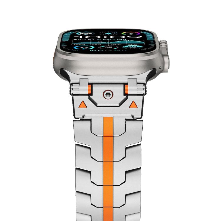For Apple Watch 42mm / 41mm / 40mm / 38mm Stainless Steel Iron Man Safety Buckle Metal Watch Band(Silver Orange) - free shipping - PMC TechLife - Order now!