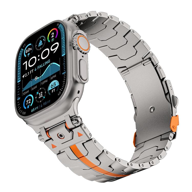 For Apple Watch 42mm / 41mm / 40mm / 38mm Stainless Steel Iron Man Safety Buckle Metal Watch Band(Titanium Color Orange) - free shipping - PMC TechLife - Order now!