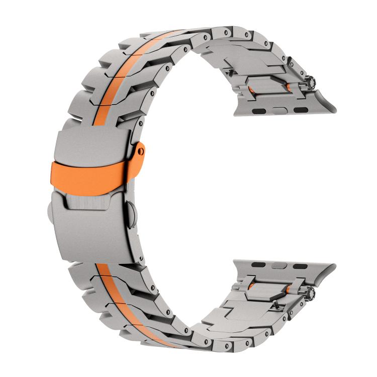 For Apple Watch 42mm / 41mm / 40mm / 38mm Stainless Steel Iron Man Safety Buckle Metal Watch Band(Titanium Color Orange) - free shipping - PMC TechLife - Order now!