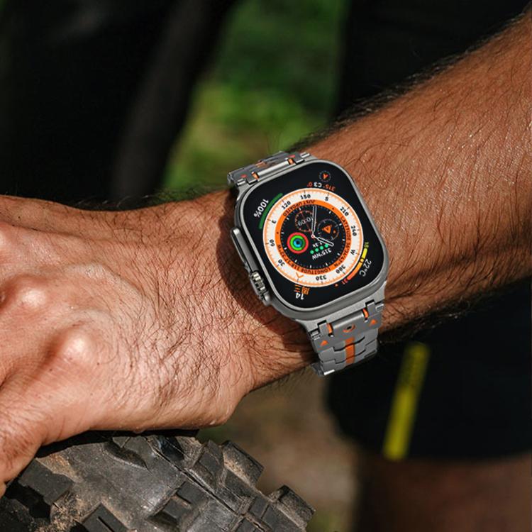 For Apple Watch 42mm / 41mm / 40mm / 38mm Stainless Steel Iron Man Safety Buckle Metal Watch Band(Silver Orange) - free shipping - PMC TechLife - Order now!