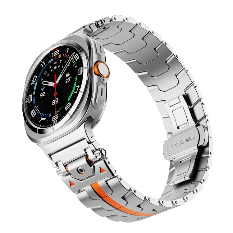 For Samsung Galaxy Watch 7 Ultra 47mm Stainless Steel Butterfly Buckle Metal Watch Band(Silver Orange) - free shipping - PMC TechLife - Order now!
